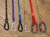Carabiner rope dog leads for safety and security of your dog. Range of locking carabiners and sizes of lead. From 6mm braid to 12mm marine rope. Made in the UK by kjkropedogleads.co.uk #ropedogleads #carabinerdogleads #safetydogleads #lockingdogleads #ropeleads #dogtraining #workingdogs #dogwalking #braideddogleads