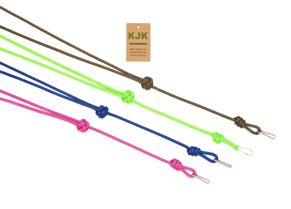 Traditional whistle lanyards. Our range of 3.5mm traditional whistle lanyards are made from recycled plastic bottles and available in a range of colours. Hand made in the UK by KJK Ropeworks. Ideal for dog training #dogtraining #whistlelanyards #dogleads #ropedogleads #recycled #ecopetproducts #madeinUK #gundogleads